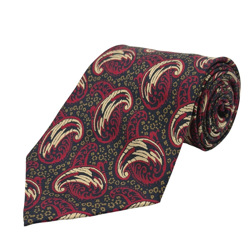 Giorgio Armani Cravatte Tie Mens Red Gold Paisley Silk Made in Italy Short 55.5"